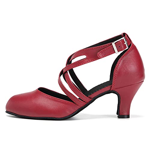 TINRYMX Damen Latin Tanzschuhe Geschlossen Zehen Bequem Salsa Tango Ballsaal Tanzschuhe,7161-Rot-6CM,41 EU von TINRYMX