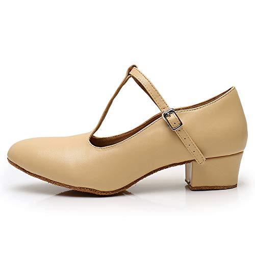 TINRYMX Damen Latin Tanzschuhe Geschlossen Zehen Bequem Salsa Tango Ballsaal Tanzschuhe,L041-Beige-4CM,43 EU von TINRYMX