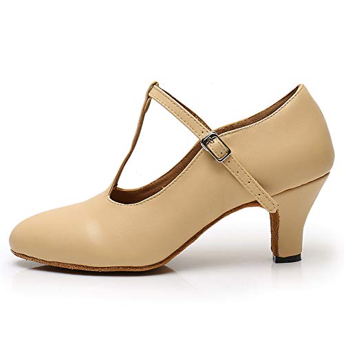 TINRYMX Damen Latin Tanzschuhe Geschlossen Zehen Bequem Salsa Tango Ballsaal Tanzschuhe,L041-Beige-6CM,37 EU von TINRYMX