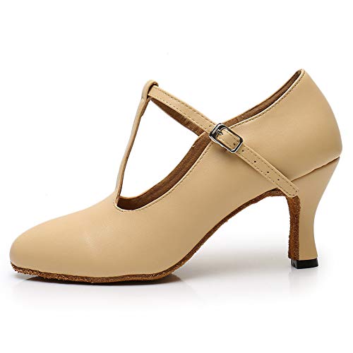 TINRYMX Damen Latin Tanzschuhe Geschlossen Zehen Bequem Salsa Tango Ballsaal Tanzschuhe,L041-Beige-7.5CM,40 EU von TINRYMX