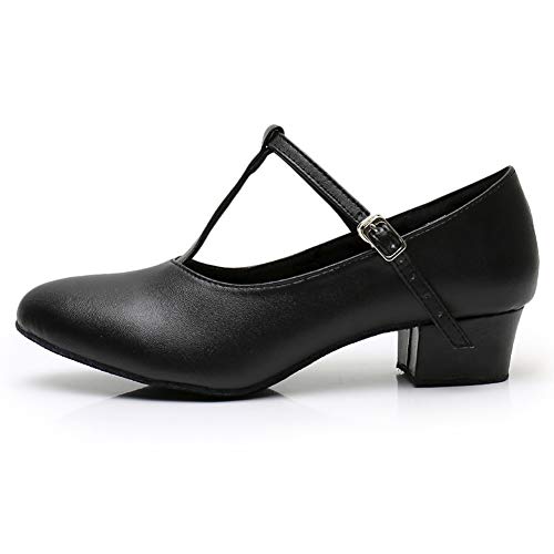 TINRYMX Damen Latin Tanzschuhe Geschlossen Zehen Bequem Salsa Tango Ballsaal Tanzschuhe,L041-Schwarz-4CM,35 EU von TINRYMX