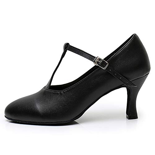 TINRYMX Damen Latin Tanzschuhe Geschlossen Zehen Bequem Salsa Tango Ballsaal Tanzschuhe,L041-Schwarz-7.5CM,39 EU von TINRYMX