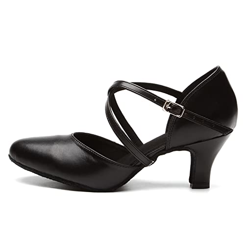 TINRYMX Damen Latin Tanzschuhe Geschlossen Zehen Bequem Salsa Tango Ballsaal Tanzschuhe,L188-Schwarz-6CM,39 EU von TINRYMX