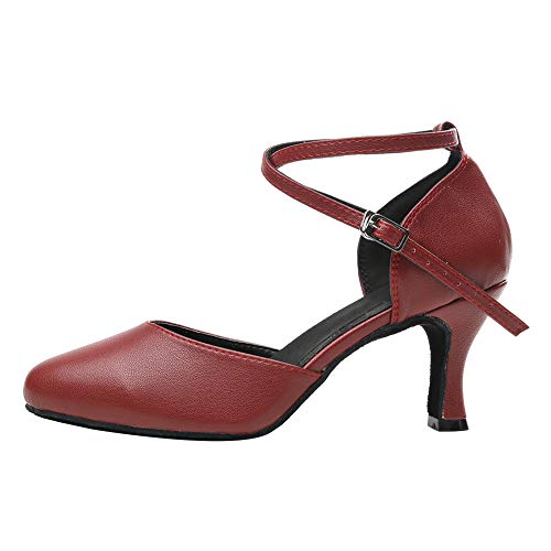 TINRYMX Damen Latin Tanzschuhe Geschlossen Zehen Bequem Salsa Tango Ballsaal Tanzschuhe,L246-Rot-7.5CM,39 EU von TINRYMX