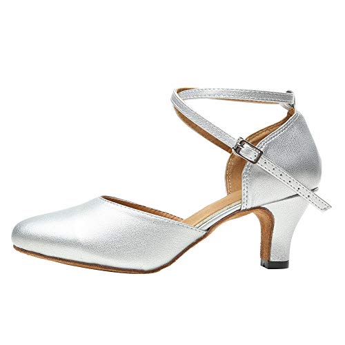 TINRYMX Damen Latin Tanzschuhe Geschlossen Zehen Bequem Salsa Tango Ballsaal Tanzschuhe,L246-Silber-6CM,41 EU von TINRYMX