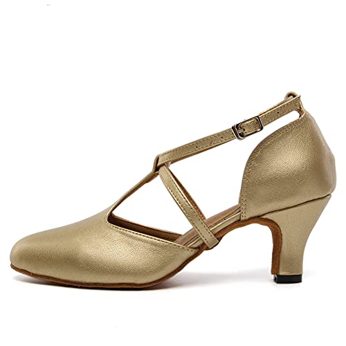TINRYMX Damen Latin Tanzschuhe Geschlossen Zehen Bequem Salsa Tango Ballsaal Tanzschuhe,L272-Gold-6CM,38 EU von TINRYMX