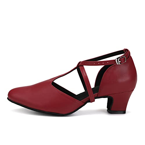 TINRYMX Damen Latin Tanzschuhe Geschlossen Zehen Bequem Salsa Tango Ballsaal Tanzschuhe,L272-Rot-4.5CM,40 EU von TINRYMX