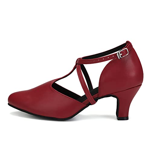 TINRYMX Damen Latin Tanzschuhe Geschlossen Zehen Bequem Salsa Tango Ballsaal Tanzschuhe,L272-Rot-6CM,43 EU von TINRYMX