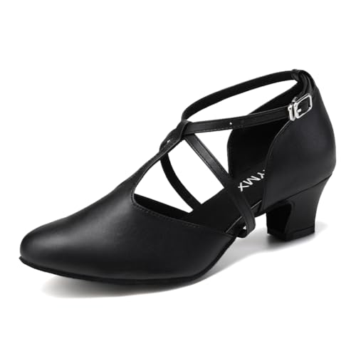 TINRYMX Damen Latin Tanzschuhe Geschlossen Zehen Bequem Salsa Tango Ballsaal Tanzschuhe,L272-Schwarz-4.5CM,36 EU von TINRYMX