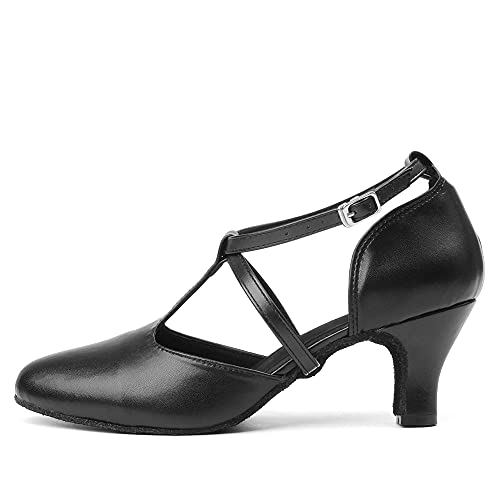 TINRYMX Damen Latin Tanzschuhe Geschlossen Zehen Bequem Salsa Tango Ballsaal Tanzschuhe,L272-Schwarz-6CM,40 EU von TINRYMX