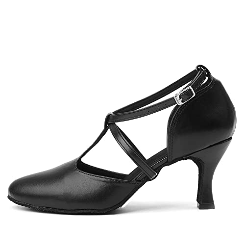 TINRYMX Damen Latin Tanzschuhe Geschlossen Zehen Bequem Salsa Tango Ballsaal Tanzschuhe,L272-Schwarz-7.5CM,42 EU von TINRYMX