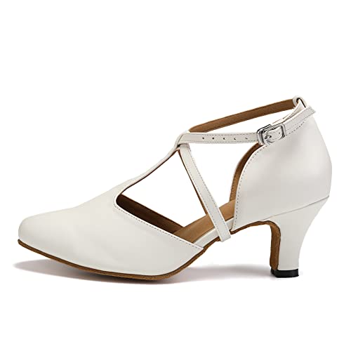 TINRYMX Damen Latin Tanzschuhe Geschlossen Zehen Bequem Salsa Tango Ballsaal Tanzschuhe,L272-Weiß-6CM,38 EU von TINRYMX