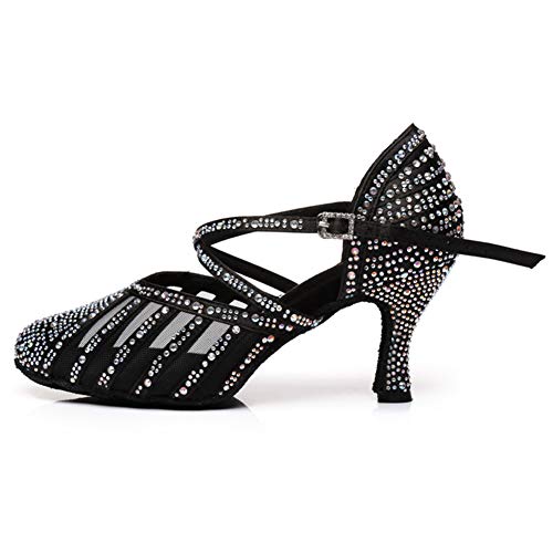 TINRYMX Damen Latin Tanzschuhe Geschlossen Zehen Bequem Salsa Tango Ballsaal Tanzschuhe,L403-Schwarz-7.5CM,37 EU von TINRYMX