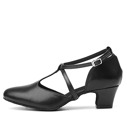 TINRYMX Damen Latin Tanzschuhe Geschlossen Zehen Bequem Salsa Tango Ballsaal Tanzschuhe,YCL272-Schwarz-4.5CM,39 EU von TINRYMX