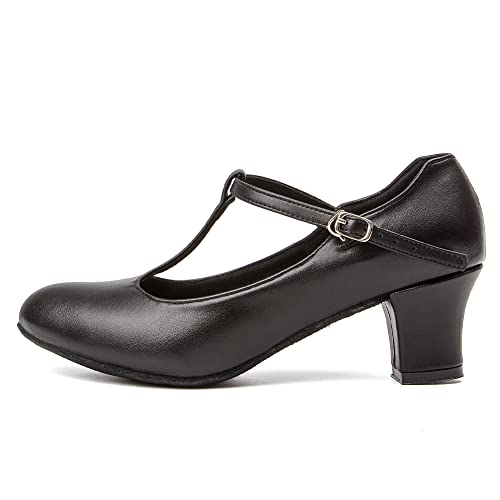 TINRYMX Damen Latin Tanzschuhe Geschlossen Zehen Bequem Tango Salsa Ballsaal Tanzschuhe,KM727-Schwarz-5CM,39 EU von TINRYMX