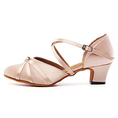 TINRYMX Damen Latin Tanzschuhe Geschlossen Zehen Bequem Tango Salsa Ballsaal Tanzschuhe,L117-Rosa-4.5CM,34 EU von TINRYMX