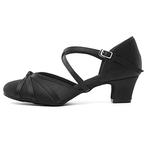 TINRYMX Damen Latin Tanzschuhe Geschlossen Zehen Bequem Tango Salsa Ballsaal Tanzschuhe,L117-Schwarz-4.5CM,42 EU von TINRYMX