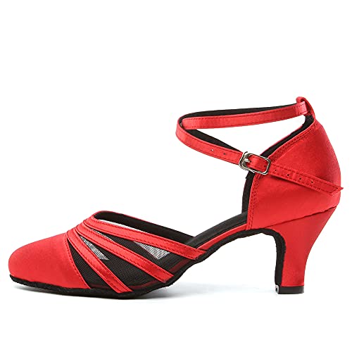 TINRYMX Damen Latin Tanzschuhe Geschlossen Zehen Bequem Tango Salsa Ballsaal Tanzschuhe,L189-Rot-6CM,38 EU von TINRYMX