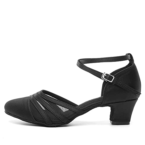 TINRYMX Damen Latin Tanzschuhe Geschlossen Zehen Bequem Tango Salsa Ballsaal Tanzschuhe,L189-Schwarz-4.5CM,40 EU von TINRYMX