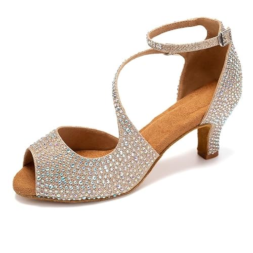 TINRYMX Damen Latin Tanzschuhe Salsa Tango Aufführungen Party Tanzschuhe,L522-Gold-6,40EU von TINRYMX
