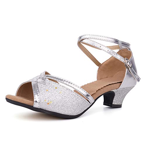 TINRYMX Damen Latin Tanzschuhe Salsa Tango Ballsaal Training Tanzschuhe,DY01-Silber-3.5CM,38 EU von TINRYMX