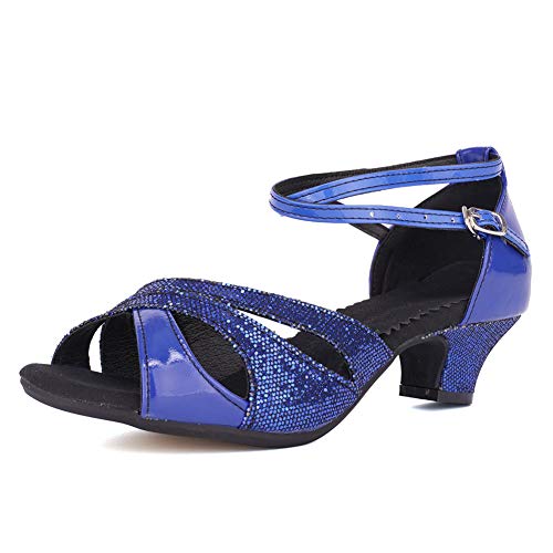 TINRYMX Damen Latin Tanzschuhe Salsa Tango Ballsaal Training Tanzschuhe,DY05-Blau-3.5CM,38 EU von TINRYMX