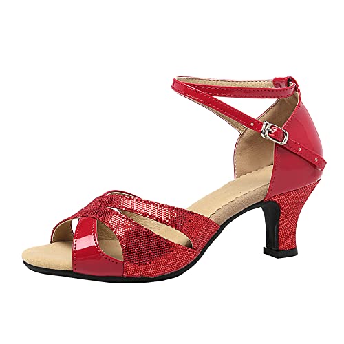 TINRYMX Damen Latin Tanzschuhe Salsa Tango Ballsaal Training Tanzschuhe,DY05-rosso-5.5CM,41 EU von TINRYMX