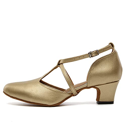 TINRYMX Damen Latin Tanzschuhe Geschlossen Zehen Bequem Salsa Tango Ballsaal Tanzschuhe,L272-Gold-4.5CM,39 EU von TINRYMX