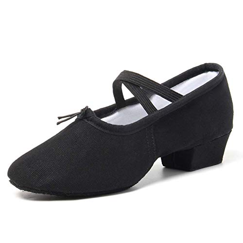 TINRYMX Frauen Leinwand Elastic Dance Schuhe Ballsaal Charakter Lehrer Schuhe,schwarz,39 EU von TINRYMX