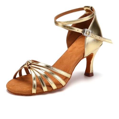 TINRYMX Latein Tanzschuhe Damen Satin Prom Salsa Standard Profi Tanzschuhe,801-Gold-7cm,38 EU von TINRYMX