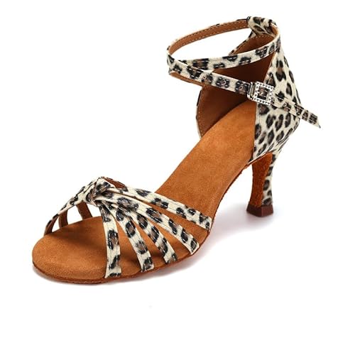 TINRYMX Latein Tanzschuhe Damen Satin Prom Salsa Standard Profi Tanzschuhe,801-Leopard-7cm,35 EU von TINRYMX
