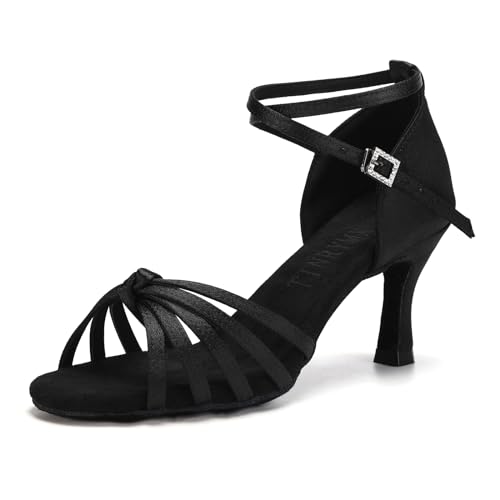 TINRYMX Latein Tanzschuhe Damen Satin Prom Salsa Standard Profi Tanzschuhe,801-Schwarz-7cm,35 EU von TINRYMX