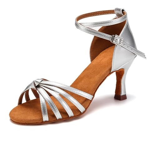 TINRYMX Latein Tanzschuhe Damen Satin Prom Salsa Standard Profi Tanzschuhe,801-Silber-7cm,41 EU von TINRYMX