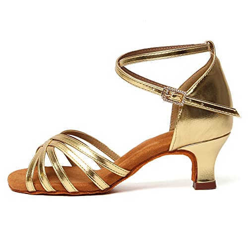 TINRYMX Latein Tanzschuhe Damen Satin Prom Salsa Standard Profi Tanzschuhe,802-Gold-5cm,42 EU von TINRYMX