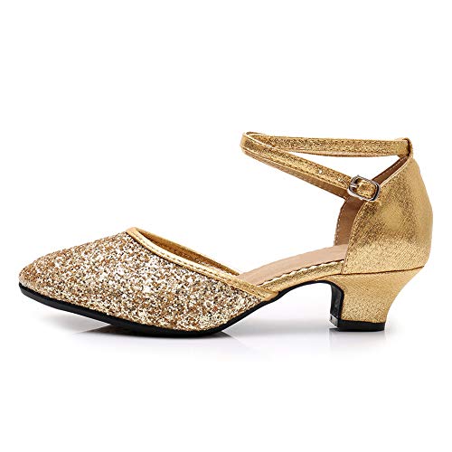 TINRYMX Latein Tanzschuhe Damen Tanzschuhe Glitzer Tango Salsa Tanzschuhe Hochzeit,DY225-R,Gold -3.5,EU 38 von TINRYMX