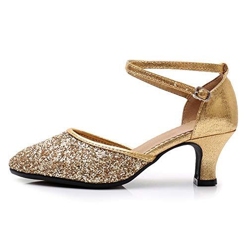 TINRYMX Latein Tanzschuhe Damen Tanzschuhe Glitzer Tango Salsa Tanzschuhe Hochzeit,DY225-R,Gold -5.5,EU 40 von TINRYMX