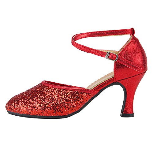 TINRYMX Latein Tanzschuhe Damen Tanzschuhe Glitzer Tango Salsa Tanzschuhe Hochzeit,DY225-R,Rot -7,EU 36 von TINRYMX