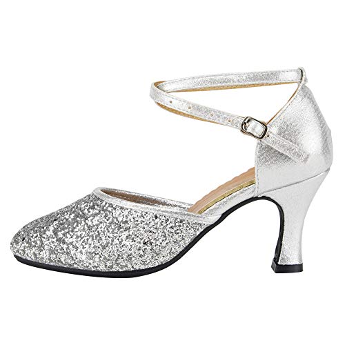 TINRYMX Latein Tanzschuhe Damen Tanzschuhe Glitzer Tango Salsa Tanzschuhe Hochzeit,DY225-R,Silber -7,EU 39 von TINRYMX