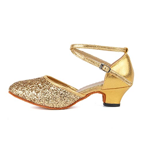 TINRYMX Latein Tanzschuhe Damen Tanzschuhe Glitzer Tango Salsa Tanzschuhe Hochzeit,DY225-S,Gold -3.5,EU 40 von TINRYMX