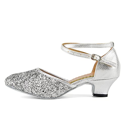 TINRYMX Latein Tanzschuhe Damen Tanzschuhe Glitzer Tango Salsa Tanzschuhe Hochzeit,DY225-S,Silber -3.5,EU 38 von TINRYMX