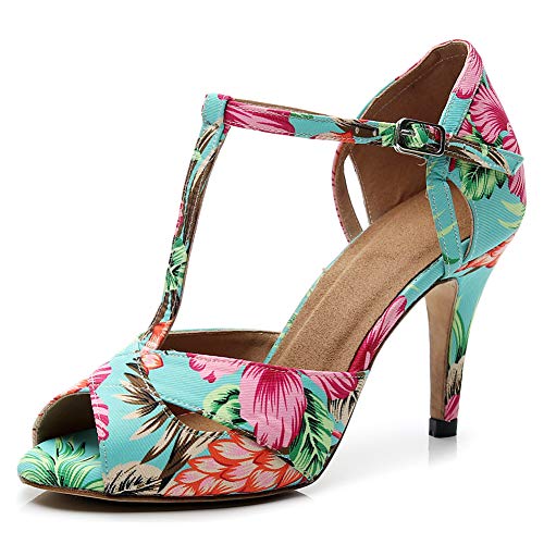 TINRYMX Latin Dance Schuhe für Frauen T-Riemen Salsa-Tanzperformance Tanzschuhe High Heel,Grün, EU 38 von TINRYMX