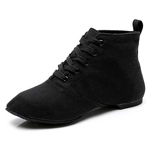TINRYMX Leinwand Schnür Tanzschuhe Split Sole Ballsaal Jazz Modern Dance Stiefel für Frauen,schwarz,39 EU von TINRYMX