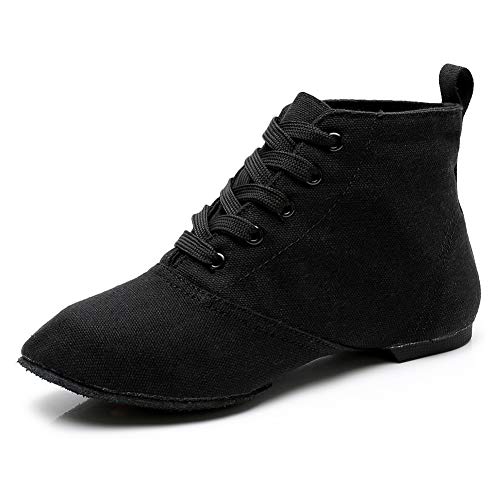 TINRYMX Leinwand Schnür Tanzschuhe Split Sole Ballsaal Jazz Modern Dance Stiefel für Frauen,schwarz,40 EU von TINRYMX