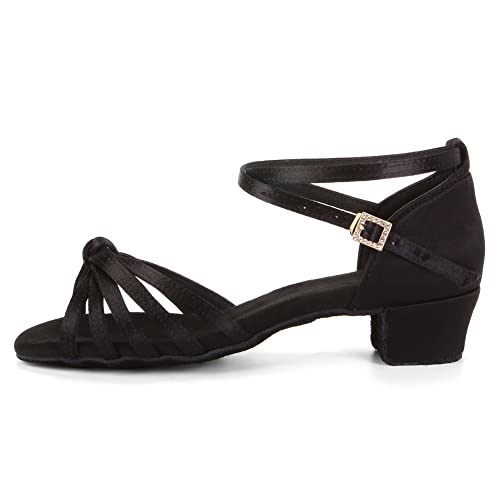 TINRYMX Mädchen Latein Tanzschuhe die Seide offene Zehen Salsa Ballsaal Leistung Ballsaal,ZS1203-Schwarz-3CM,38EU von TINRYMX