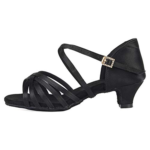 TINRYMX Mädchen Latein Tanzschuhe die Seide offene Zehen Salsa Ballsaal Leistung Tanzschuhe,ZZXGG-Schwarz-4CM,37EU von TINRYMX