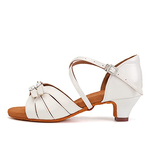 TINRYMX Mädchen Latein Tanzschuhe die Seide offene Zehen Salsa Ballsaal Tanzschuhe,EMD28-Weiß-4CM,33EU von TINRYMX