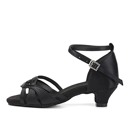 TINRYMX Mädchen Latein Tanzschuhe offene Zehen Salsa Ballsaal Leistung Ballsaal Tanzschuhe,GB3038-Schwarz-4CM,42EU von TINRYMX