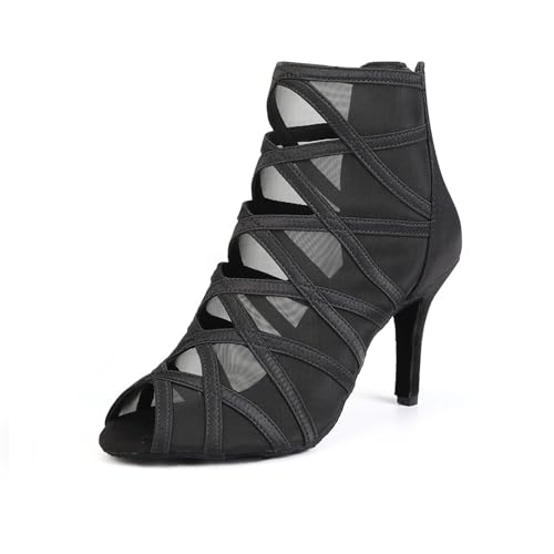 TINRYMX Tanzschuhe latein Damen Salsa Tango Ballsaal Leistung Tanzschuhe,YCL445-Schwarz-8.5CM,39EU von TINRYMX