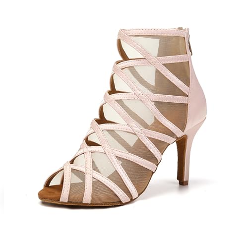 TINRYMX Tanzschuhe latein Damen Salsa Tango Ballsaal Leistung Tanzschuhe,YCL445-Rosa-8.5CM,43EU von TINRYMX