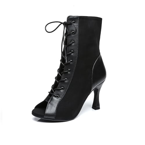 TINRYMX Tanzschuhe latein Damen Salsa Tango Ballsaal Leistung Tanzschuhe,YCL478-Schwarz-8.5CM,40EU von TINRYMX